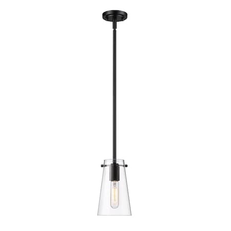 Z-Lite Kira Pendant, 1-Light, 5 In.W x 8 In.H, Matte Black/Clear 7508MP-ROD-MB